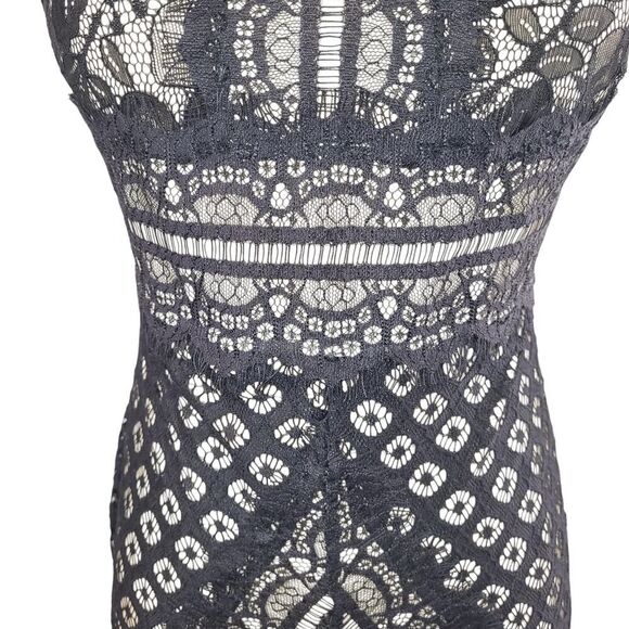NEW Lulus Small Black Lace Dress Square Neck Beige Lining Back Zip Bodycon Party - Picture 12 of 16